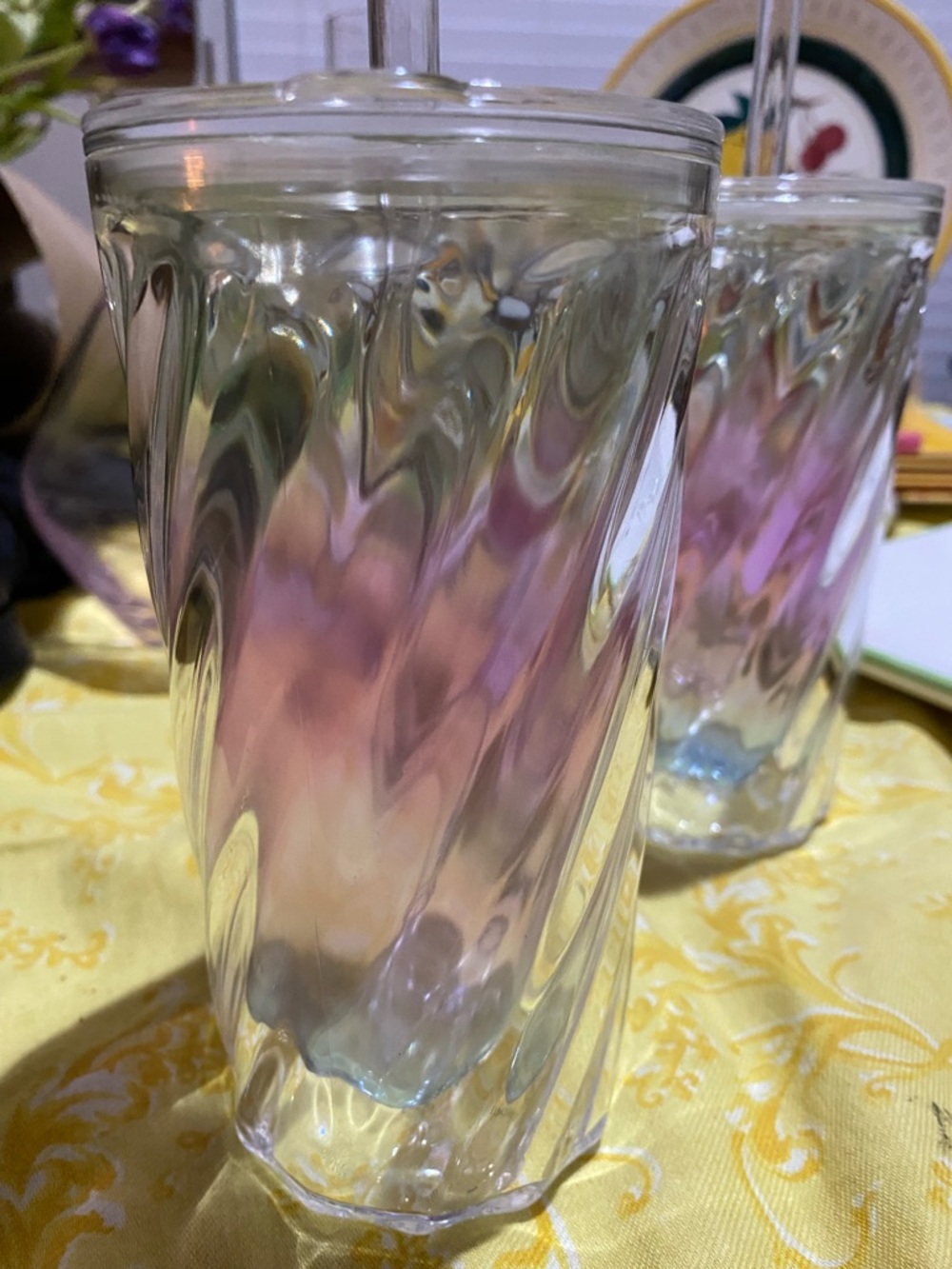 Anthropologie Pink, Blue & Clear acrylic Glasses. Perfect for outdoor dining.NWT - Picture 9 of 9